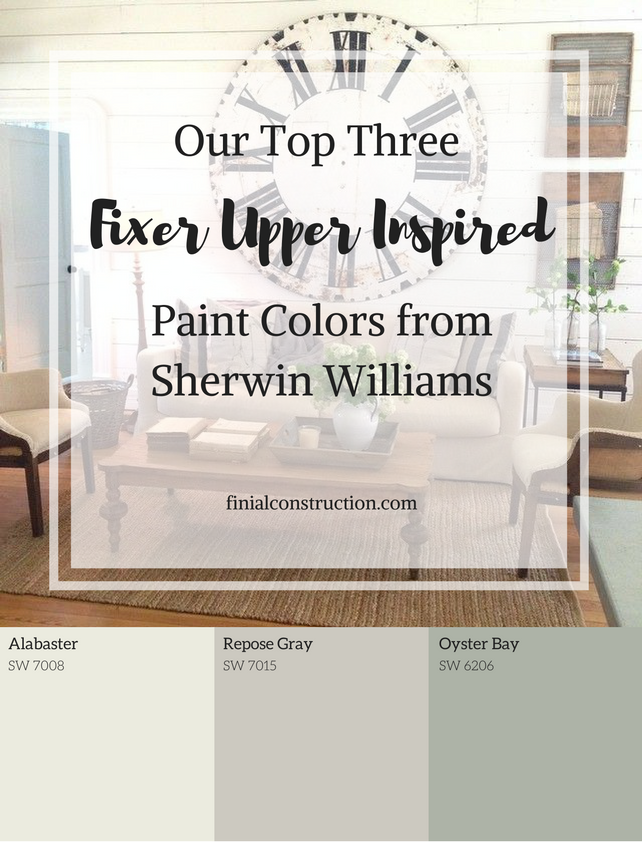 Our Top Three Fixer Upper Inspired Paint Colors From Sherwin Williams Finial Construction